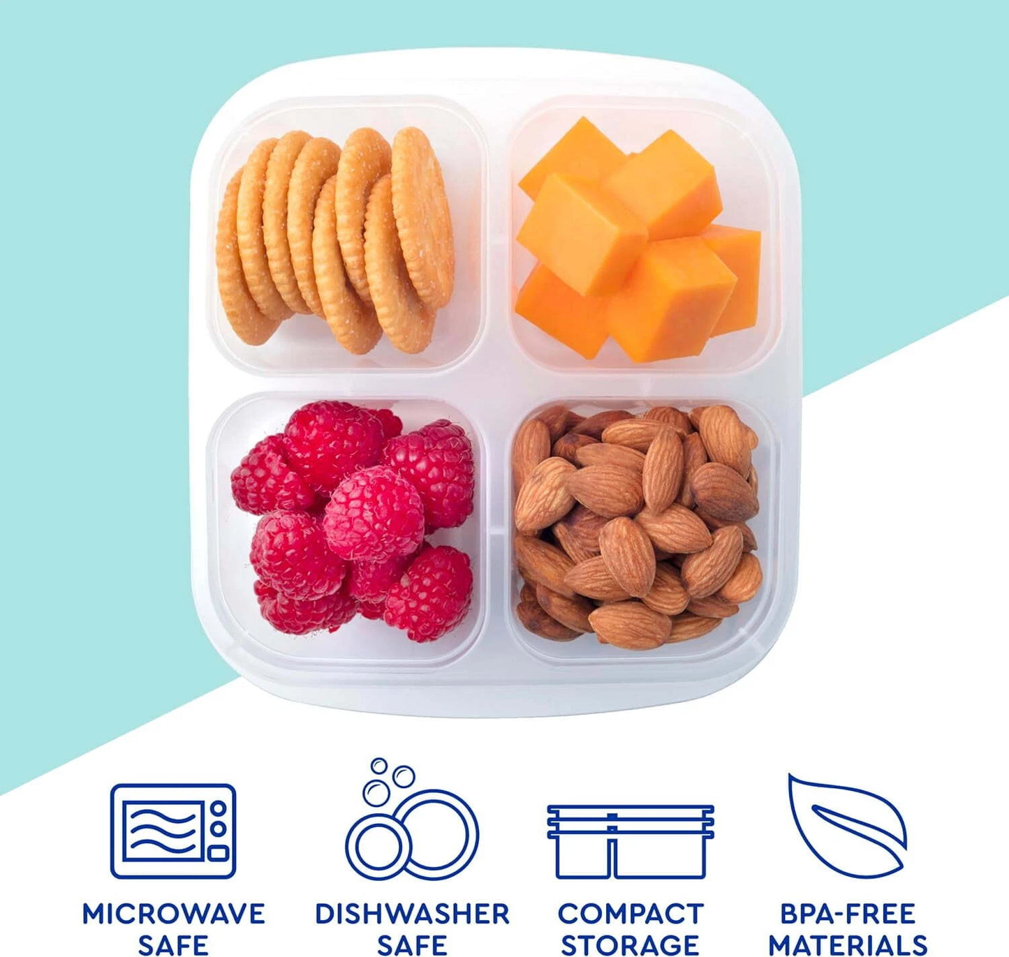Bento Snack Boxes - Reusable 4-Compartment Food Containers for School/Work- BLUE