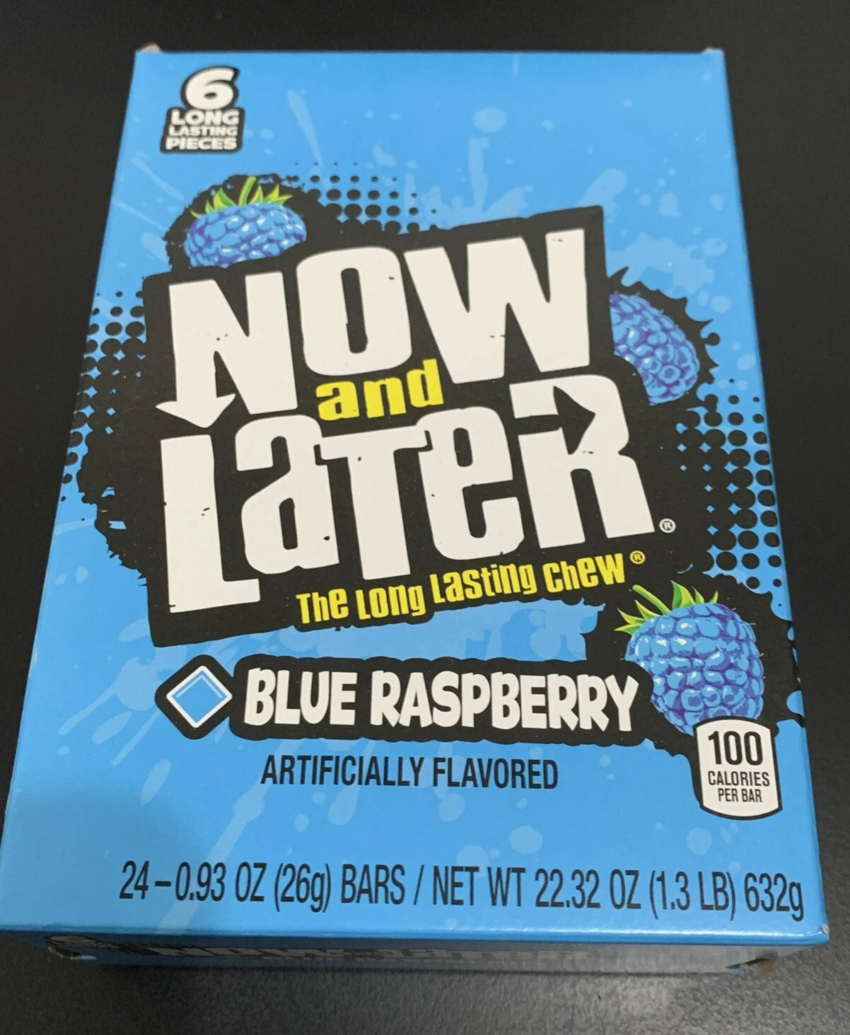 24 Now & Later Original Taffy Chews Candy Blue Raspberry 0.93 Ounce Bar