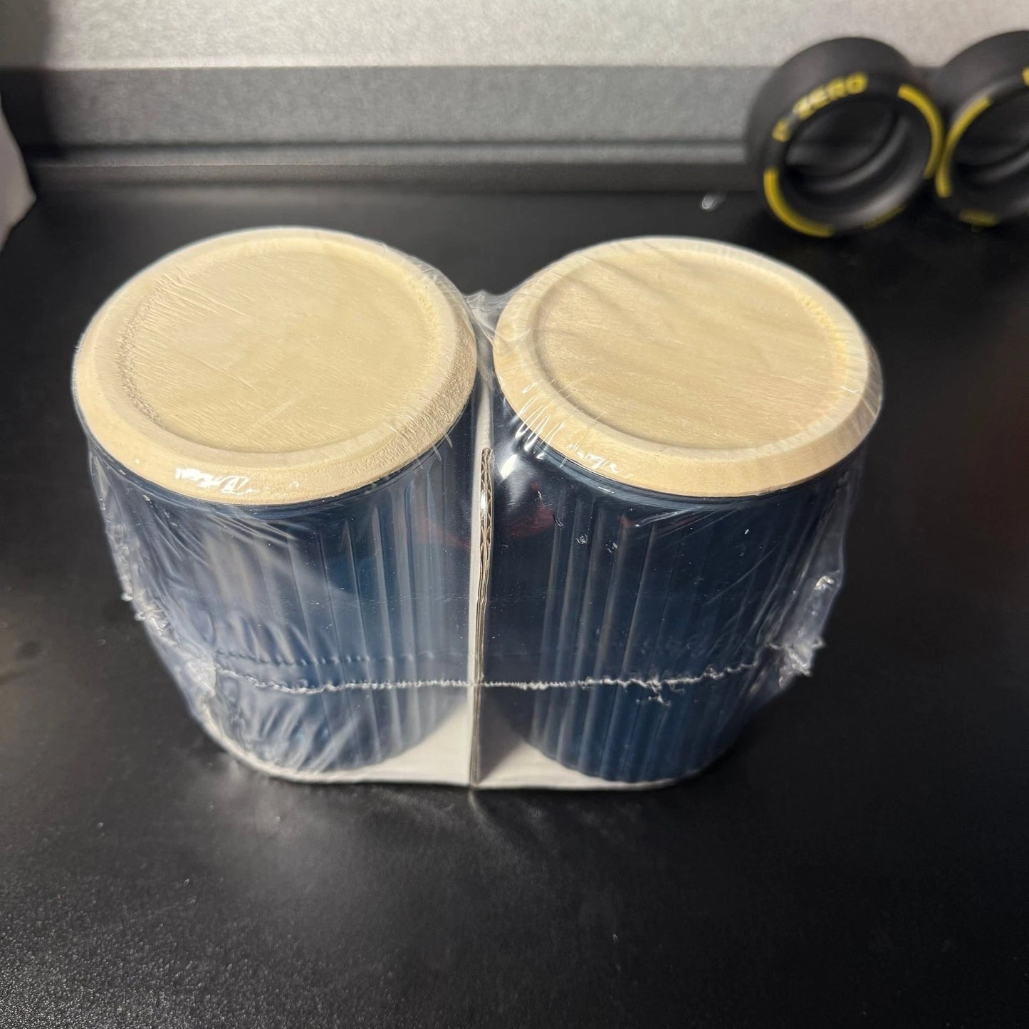 Small Clear Dark Blue Ribbed Glass Storage Jars 2pk