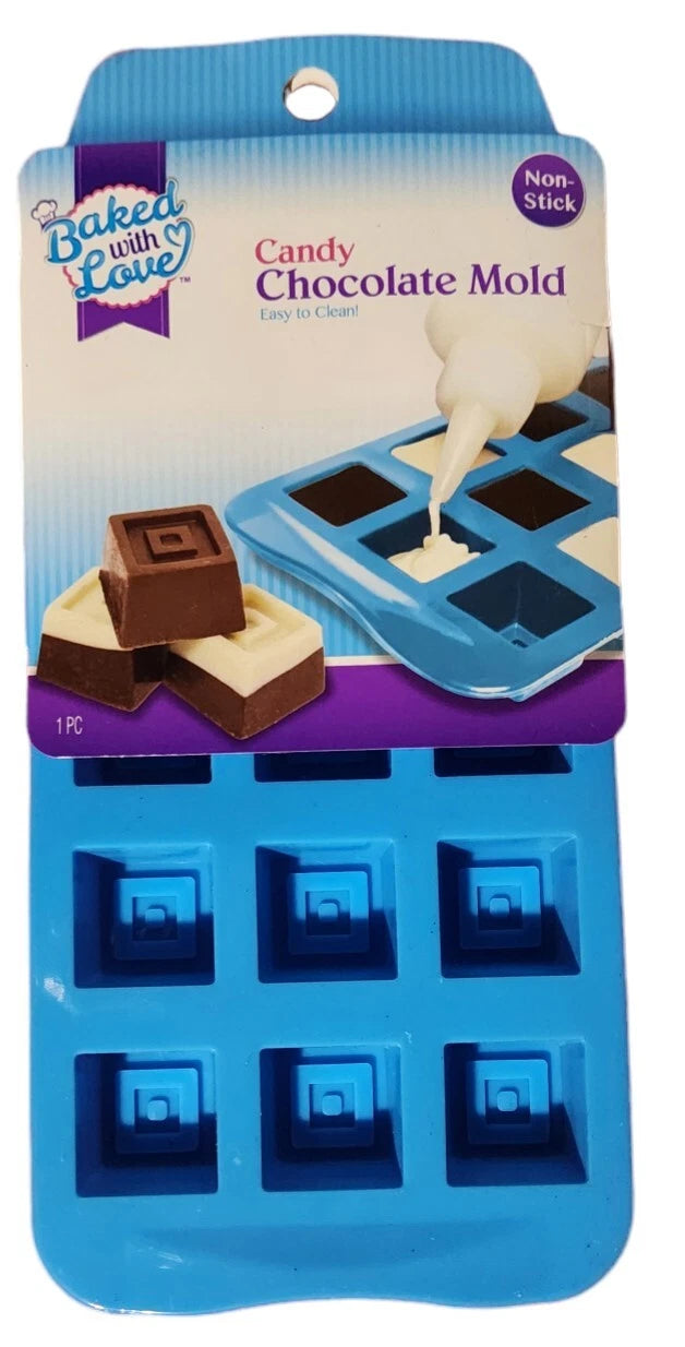 “Baked With Love” Square Chocolate Candy Mold Nonstick 15 Square Mold (2 Pack)