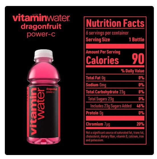 vitaminwater Power-C Dragonfruit Flavored Water Beverage, 16.9 fl oz, 6 Pack