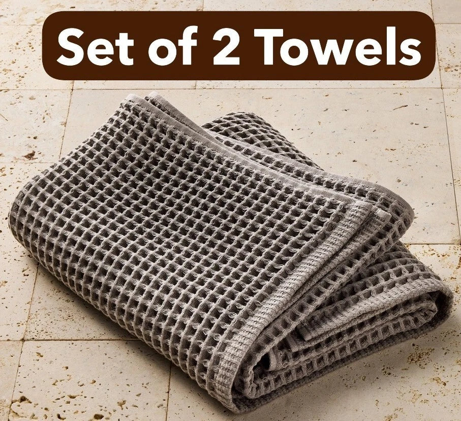 Casaluna Waffle Bath Towels Gray Cotton Turkey Textured Softness(Set of 2) 18x30