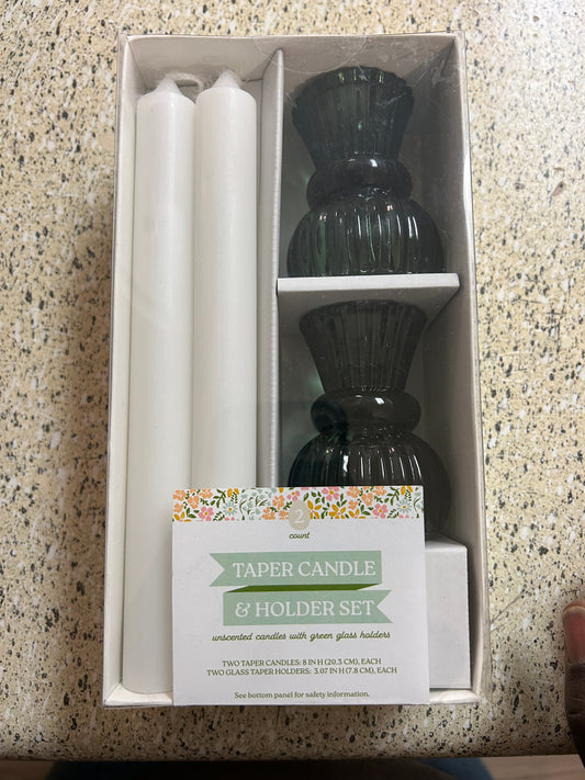 Taper Candle & Holder Set (2 count)