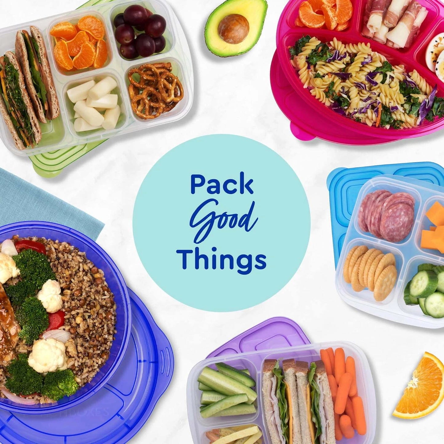 Bento Snack Boxes - Reusable 4-Compartment Food Containers for School/Work- BLUE