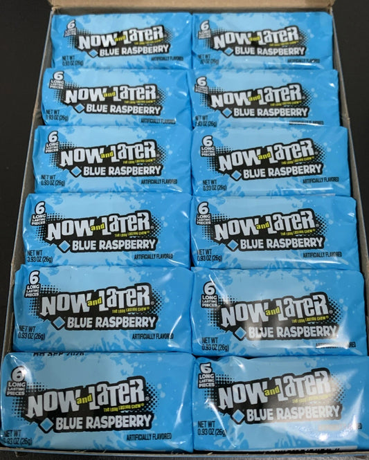 24 Now & Later Original Taffy Chews Candy Blue Raspberry 0.93 Ounce Bar