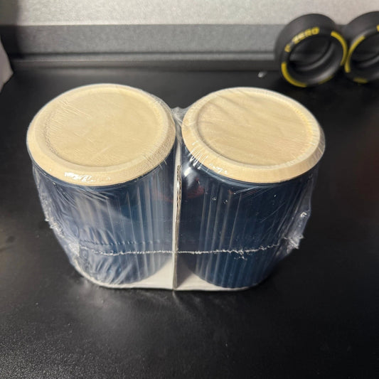 Small Clear Dark Blue Ribbed Glass Storage Jars 2pk