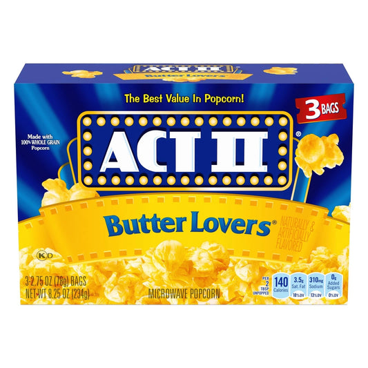 ACT II Butter Lovers Microwave Popcorn, 3-Count 2.75-oz. Bags (3 Packs)