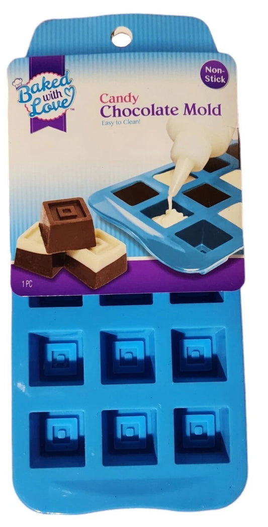 “Baked With Love” Square Chocolate Candy Mold Nonstick 15 Square Mold (2 Pack)