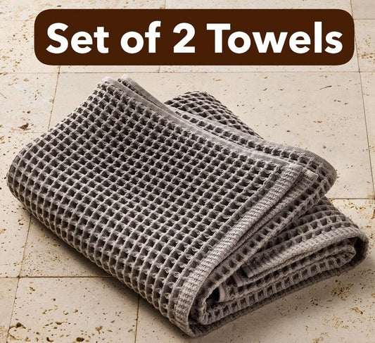 Casaluna Waffle Bath Towels Gray Cotton Turkey Textured Softness(Set of 2) 18x30