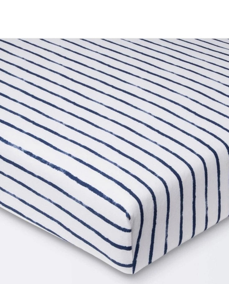 Cloud Island Crib Sheet Polyester Rayon Jersey Fitted Navy Blue Stripe