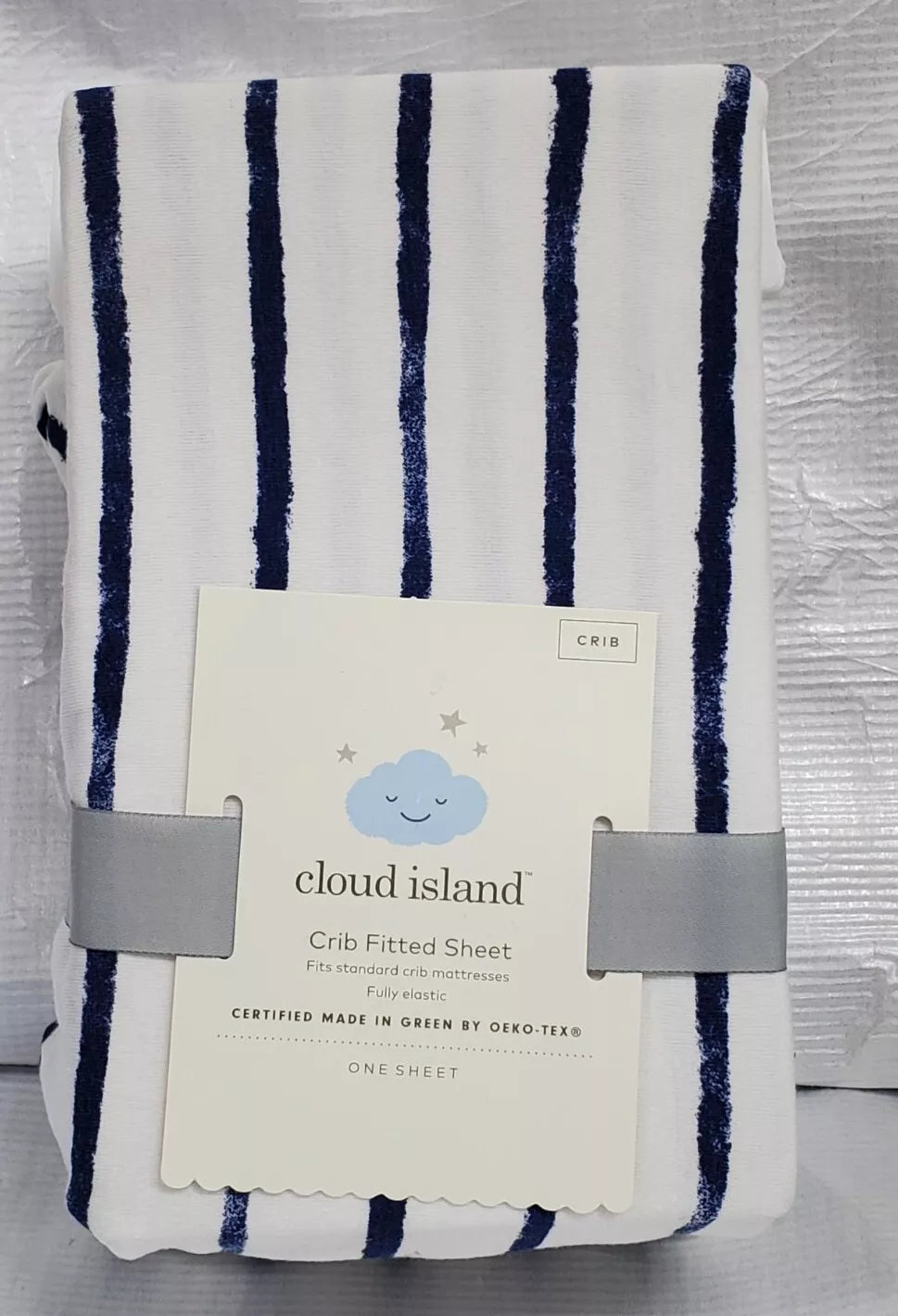 Cloud Island Crib Sheet Polyester Rayon Jersey Fitted Navy Blue Stripe