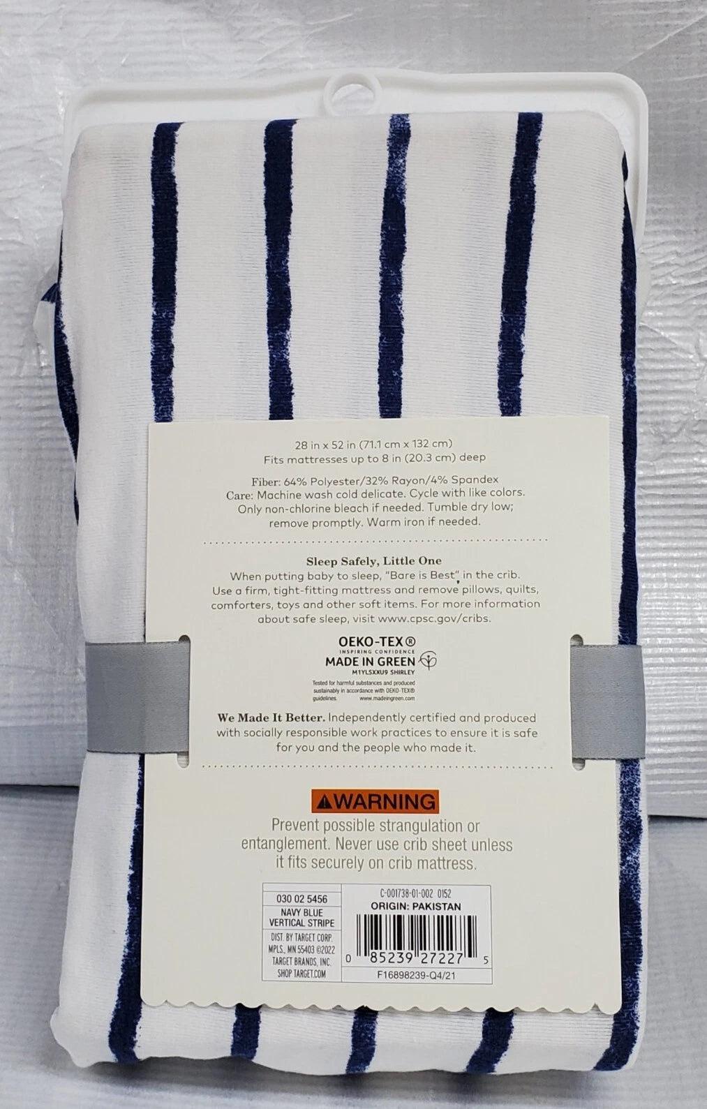 Cloud Island Crib Sheet Polyester Rayon Jersey Fitted Navy Blue Stripe