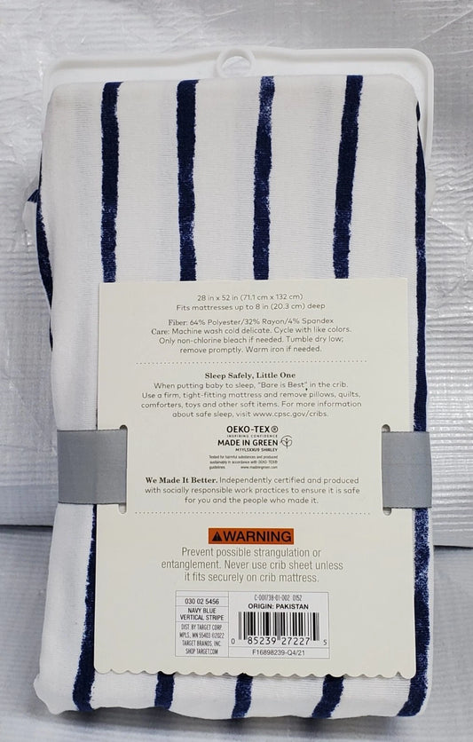 Cloud Island Crib Sheet Polyester Rayon Jersey Fitted Navy Blue Stripe