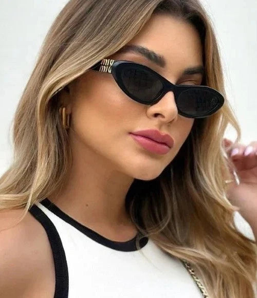Miu Miu MU 09YS 1AB5S0 Black Gold Dark Grey Cateye Women Sunglasses AUTHENTIC